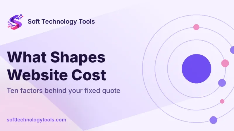 Soft Technology Tools graphic: What Shapes Website Cost. Ten factors behind your fixed quote